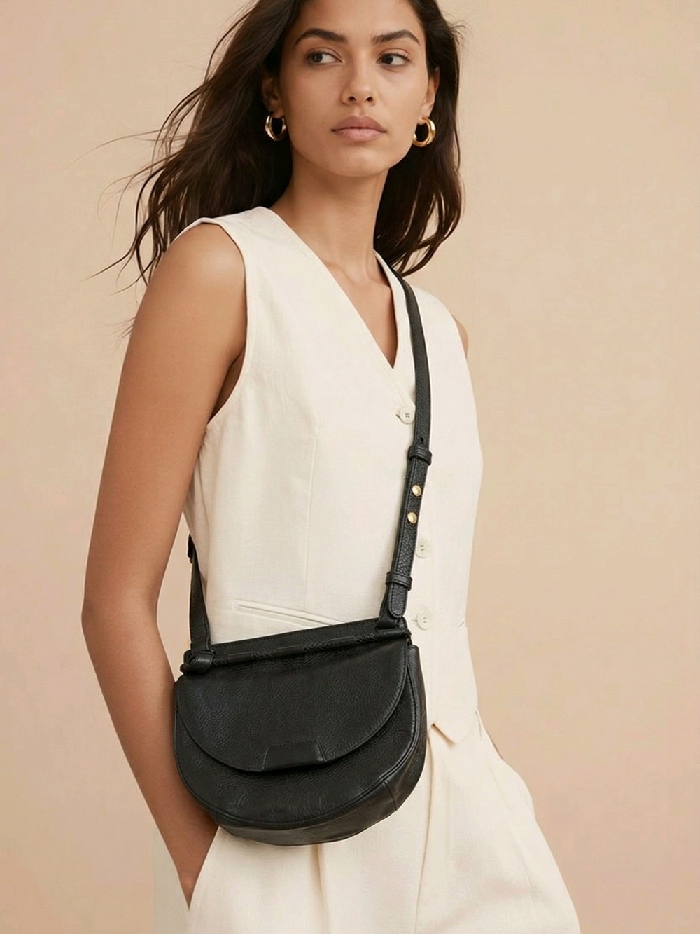 Vince Camuto Black Leather Crossbody Saddle Bag